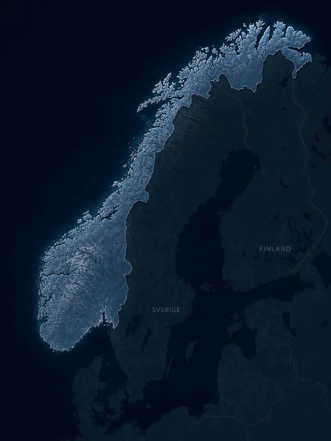 Kart over Norge brukt i nordlysvarsel